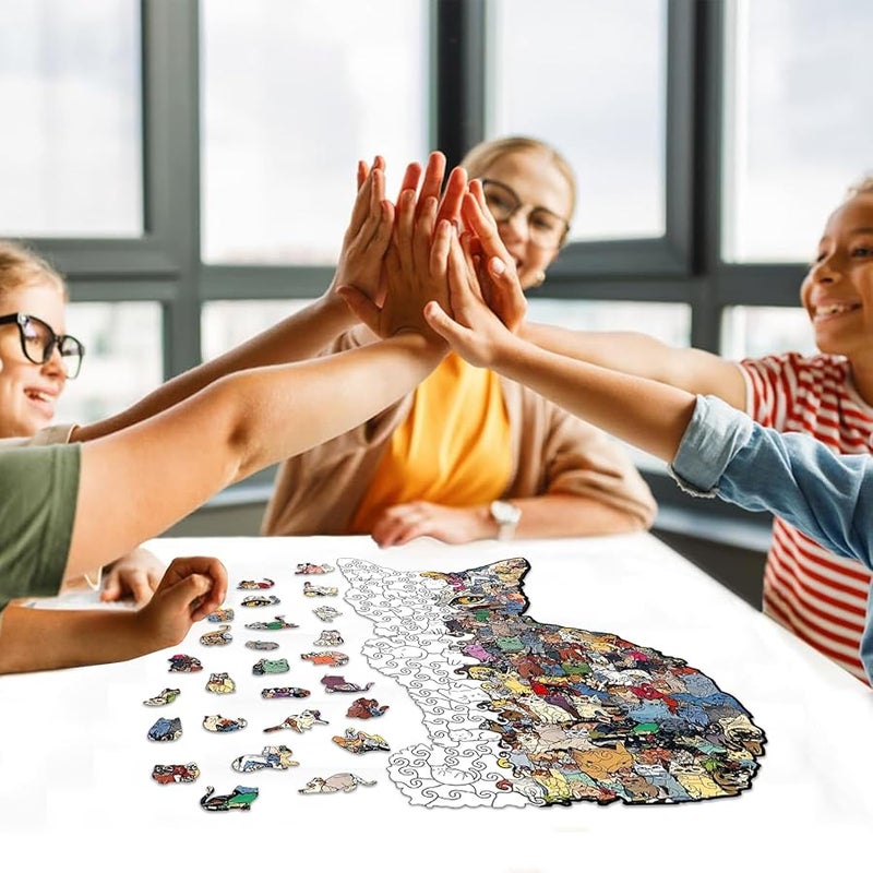 Wooden Cat Shaped Jigsaw Puzzle Educational Brain Training Toy For Kids And Pet Lovers - Image 2