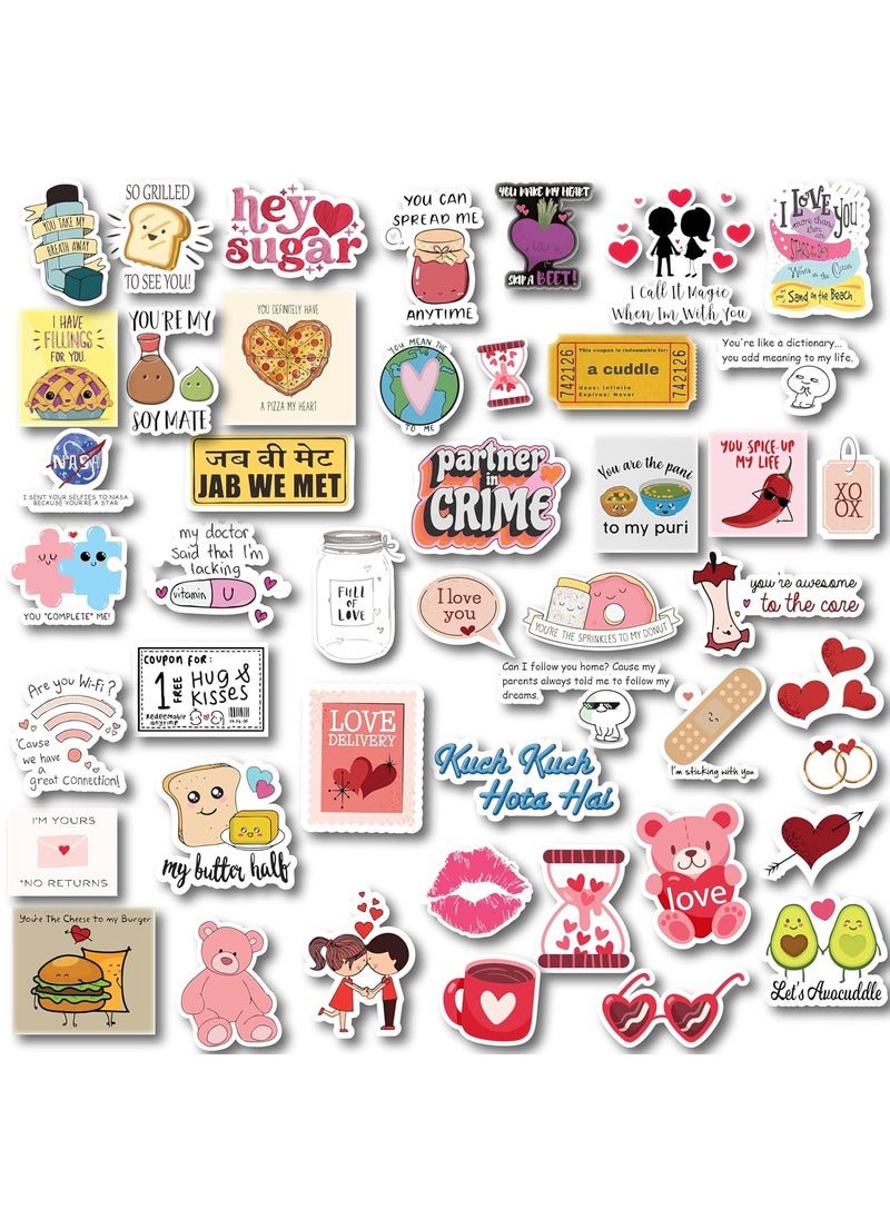 D2c D2C Valentines Day Sticker Pack 54 Pieces LoveThemed Waterproof Decals Romantic Designs for Laptops Journals Scrapbooks Gift Wrapping Aesthetic Couple Heart Designs Glitter Finish  - Image 1