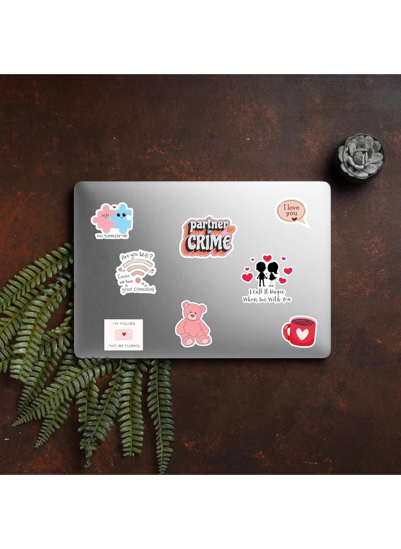 D2c D2C Valentines Day Sticker Pack 54 Pieces LoveThemed Waterproof Decals Romantic Designs for Laptops Journals Scrapbooks Gift Wrapping Aesthetic Couple Heart Designs Glitter Finish  - Image 2