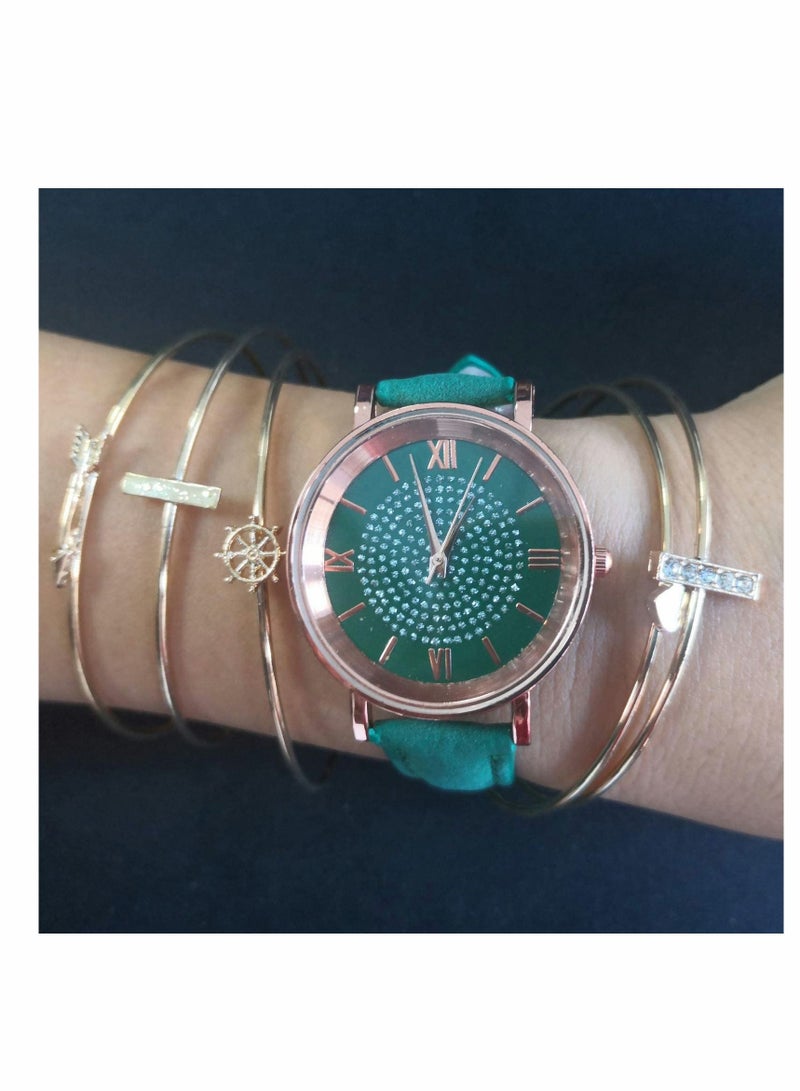 KASTWAVE Wholesale Assorted Platinum Watches Jewelry Dress Watches Rose Gold Roman Numerals Starry Sky Wrist Watch Bracelet for Women Girls(8 pcs) - Image 2