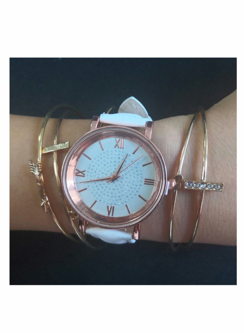 KASTWAVE Wholesale Assorted Platinum Watches Jewelry Dress Watches Rose Gold Roman Numerals Starry Sky Wrist Watch Bracelet for Women Girls(8 pcs) - Image 3
