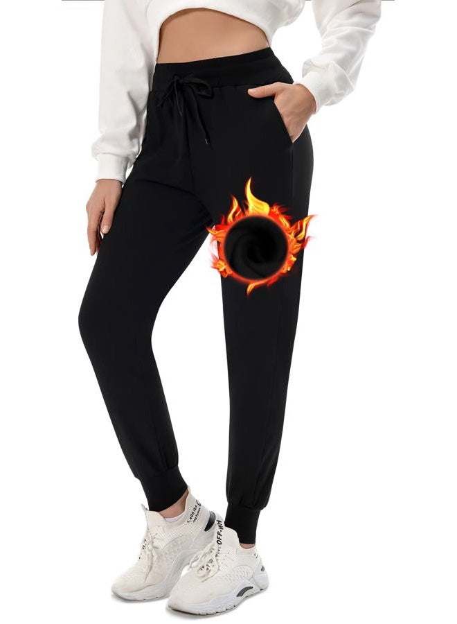 FULLSOFT Fleece Lined Sweatpants for Women-Thermal Athletic Joggers with Pockets Yoga Pants for Running Winter, Black, XL - Image 1