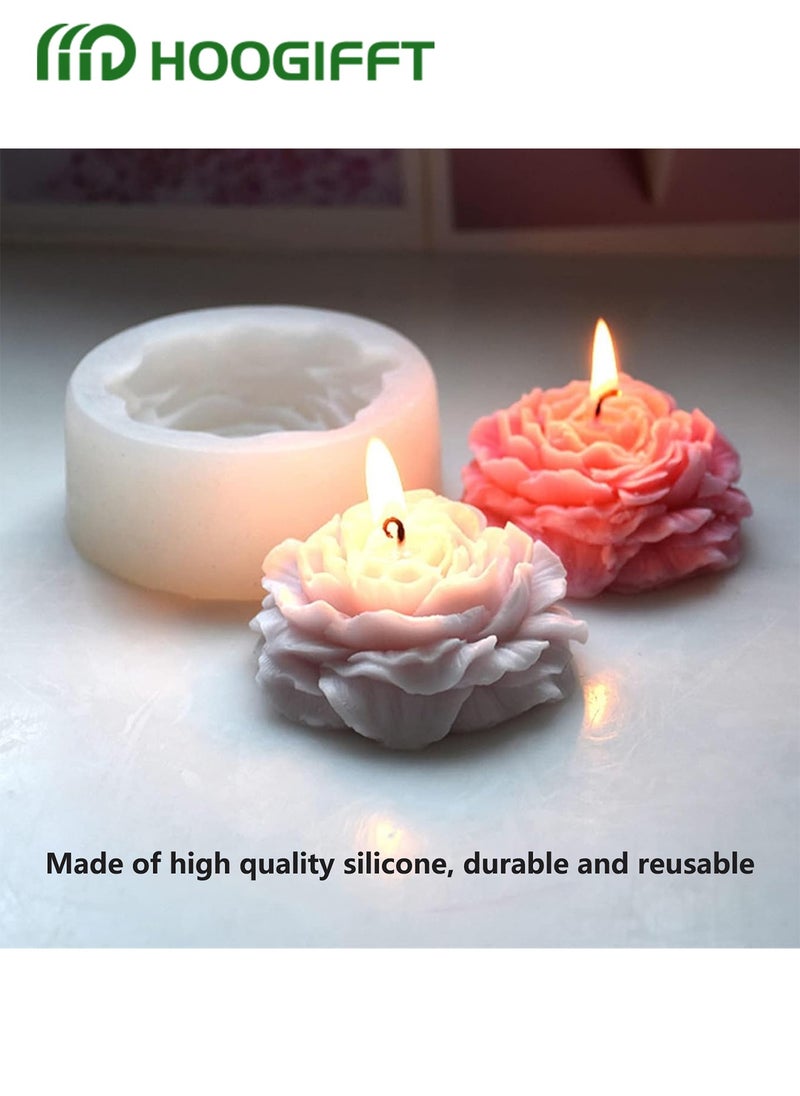 Flower Silicone Mold for Resin Candle , 3D Soap Mould Cake Fondant Chocolate Epoxy Casting Craft Handmade Gift, 15-Piece Candle Wicks White 10.5cm，1-Piece Wick Holder Set Silver One Size，Peony