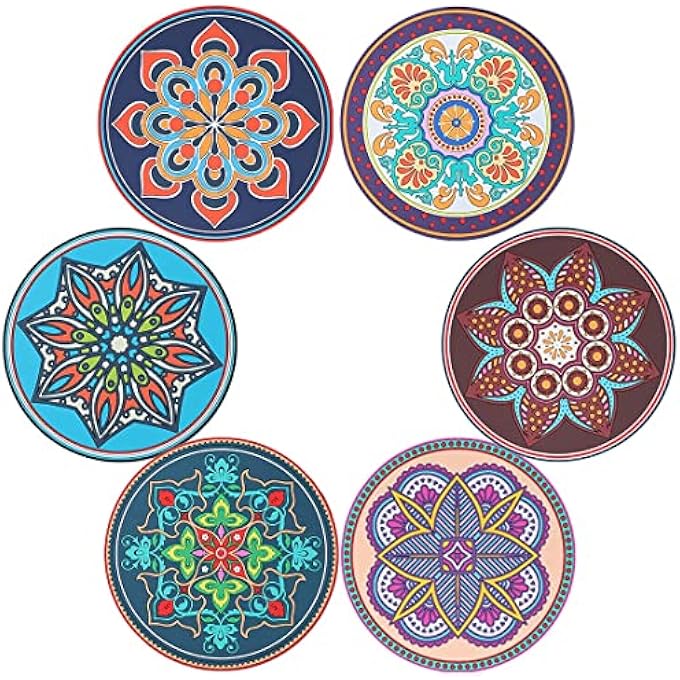 MAKINGTEC Trivet Pot Holders 6 Pack Multifunction Vintage Ethnic Floral Silicone Pot Holders Great Heat Resistant Hot Pads For Kitchen Table - Image 2