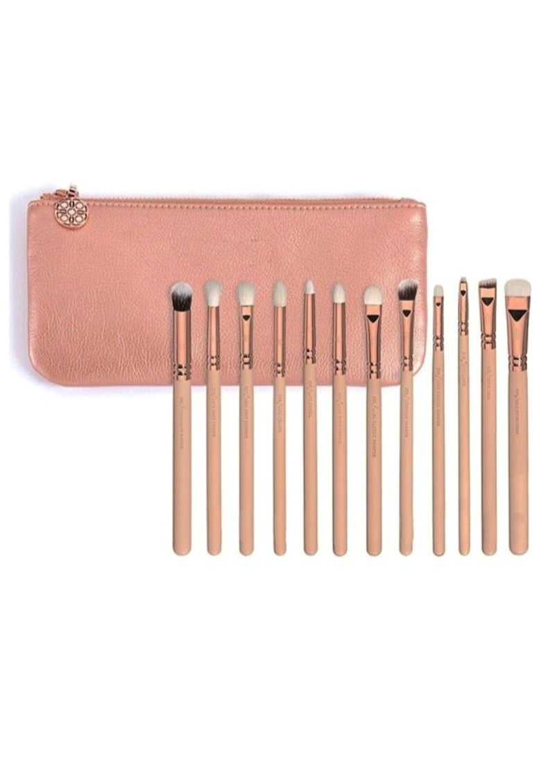 NIBEMINENT 12-Piece Eye Makeup Brush Set With Puff And Bag Rose Gold/White/Clear  - Image 1