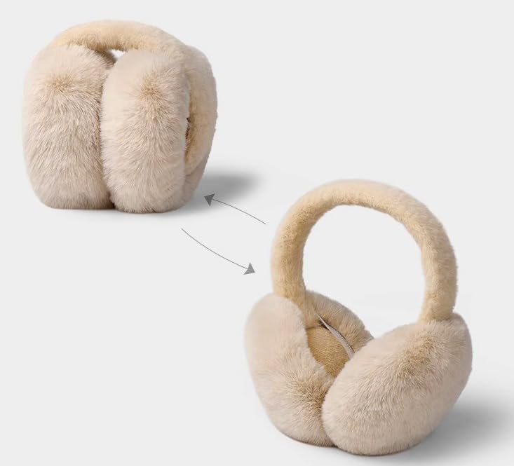 Alexvyan Beige Winter Foldable Ear Muffs Ear Warmers Warm Earmuffs Soft Extra Fur Cold Protection Earband Ear Protection Cuddly Winter Accessories Female & Male for Outdoor(Beige) - Image 3