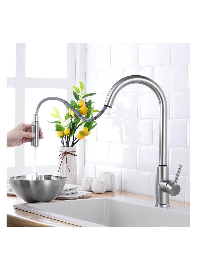 NXUS - Pull Down Kitchen Faucet with Sprayer, Single Handle, High Arc, Grey - Image 1