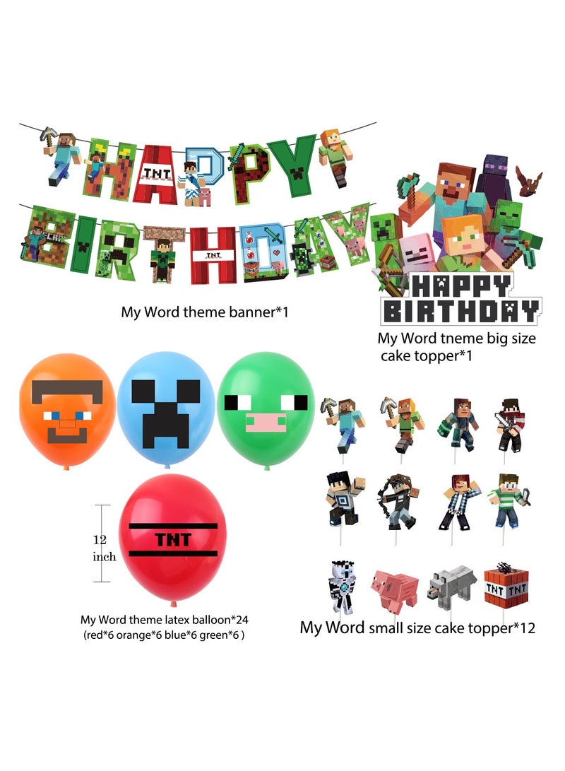 Minecraft Pixels Balloon Garland Set with Happy Birthday Banner,Cake Topper,Perfect for Graduation Baby Shower Birthday Bachelorette Party Backdrop Decoration,Suitable for Indoor and Outdoor - Image 2