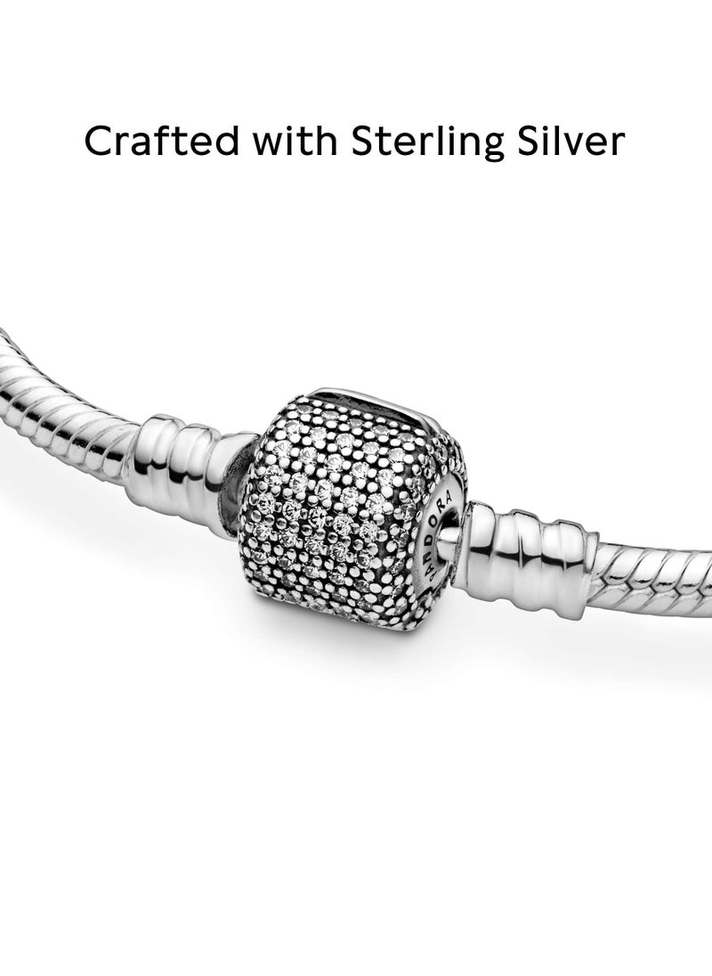 PANDORA - PANDORA Jewelry Moments Sparkling Pave Clasp Snake Chain Cubic Zirconia Bracelet in Sterling Silver - Image 1