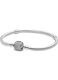 PANDORA PANDORA Jewelry Moments Sparkling Pave Clasp Snake Chain Cubic Zirconia Bracelet in Sterling Silver  - Image 1