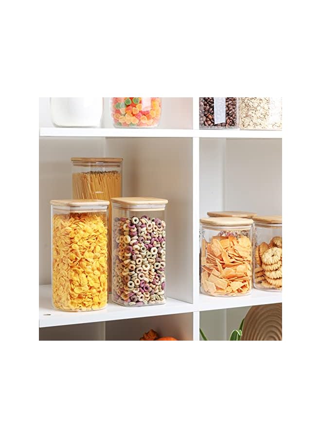 IAF Airtight Glass Storage Canister with Wood Lid (50oz), Clear Food Storage Container Jar with Sealing Bamboo Lid for Noodles Flour Cereal Rice Sugar Tea Coffee Beans, Set of 3 - Image 3