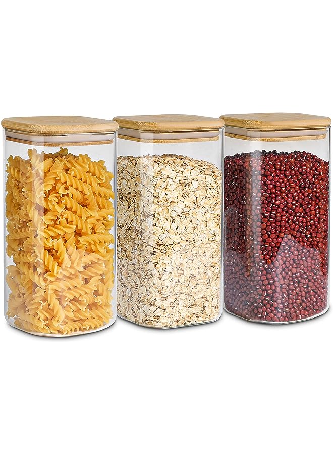 IAF Airtight Glass Storage Canister with Wood Lid (50oz), Clear Food Storage Container Jar with Sealing Bamboo Lid for Noodles Flour Cereal Rice Sugar Tea Coffee Beans, Set of 3 - Image 1