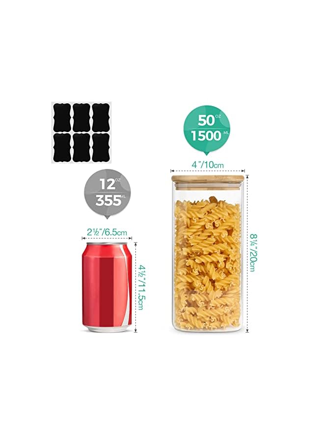 IAF Airtight Glass Storage Canister with Wood Lid (50oz), Clear Food Storage Container Jar with Sealing Bamboo Lid for Noodles Flour Cereal Rice Sugar Tea Coffee Beans, Set of 3 - Image 5