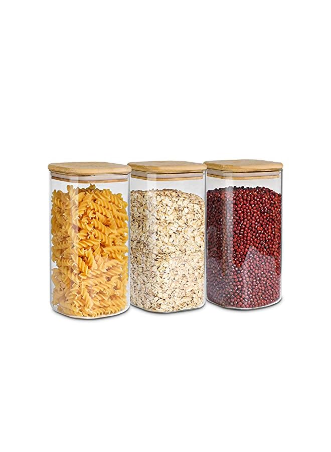 IAF Airtight Glass Storage Canister with Wood Lid (50oz), Clear Food Storage Container Jar with Sealing Bamboo Lid for Noodles Flour Cereal Rice Sugar Tea Coffee Beans, Set of 3 - Image 2
