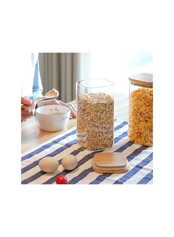 IAF Airtight Glass Storage Canister with Wood Lid (50oz), Clear Food Storage Container Jar with Sealing Bamboo Lid for Noodles Flour Cereal Rice Sugar Tea Coffee Beans, Set of 3 - Image 4