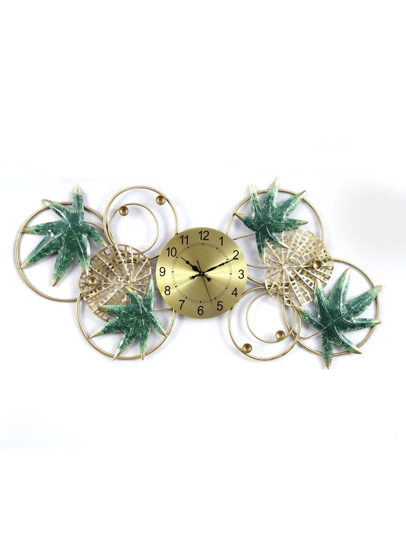 Ghori Home Flowery Iron Gold Clock Decor - Image 1