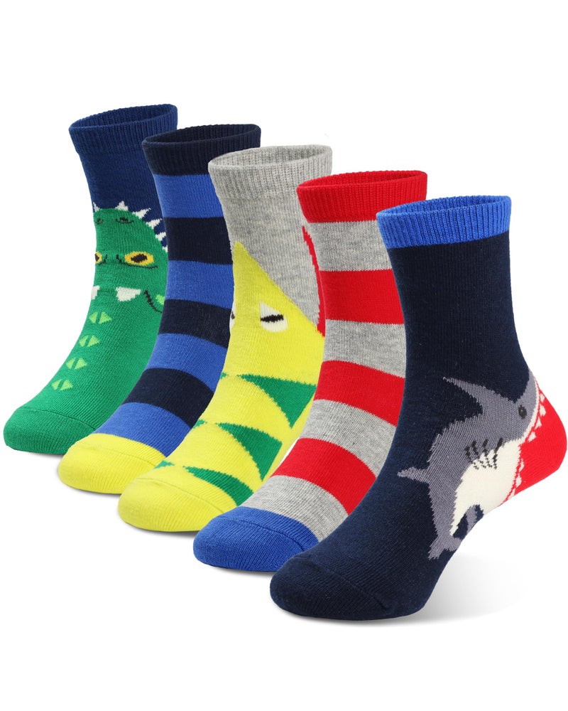 COTTON DAY Kids Boys Fun Novelty Socks Colorful Pattern Design 6-8 Years Shark Stripes Size M - Image 1