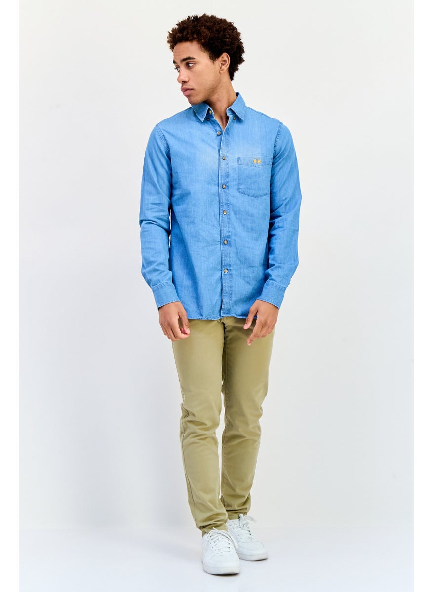 La Martina Men Tailored Fit Embroidered Logo Long Sleeve Casual Shirt, Blue  - Image 4