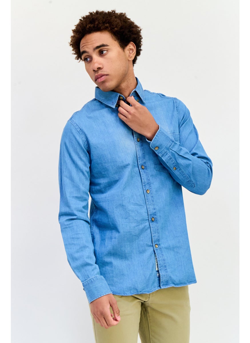 La Martina Men Tailored Fit Embroidered Logo Long Sleeve Casual Shirt, Blue  - Image 1