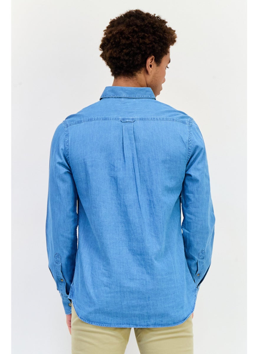 La Martina Men Tailored Fit Embroidered Logo Long Sleeve Casual Shirt, Blue  - Image 2