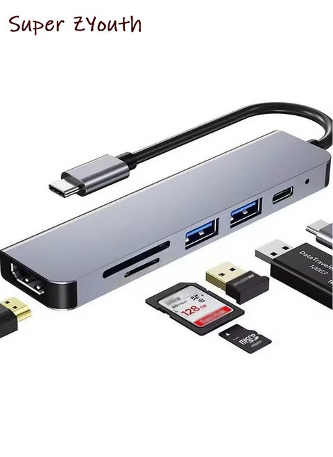 محور USB C 6-in-1 مع شحن طاقة سريع 100W، محول HDMI 4K، منفذ بيانات USB 3.0، متوافق مع ماك بوك برو/إير 2023 M2/M1، آيباد برو/إير، إتش بي، ديل، أسوس، لينوفو والمزيد