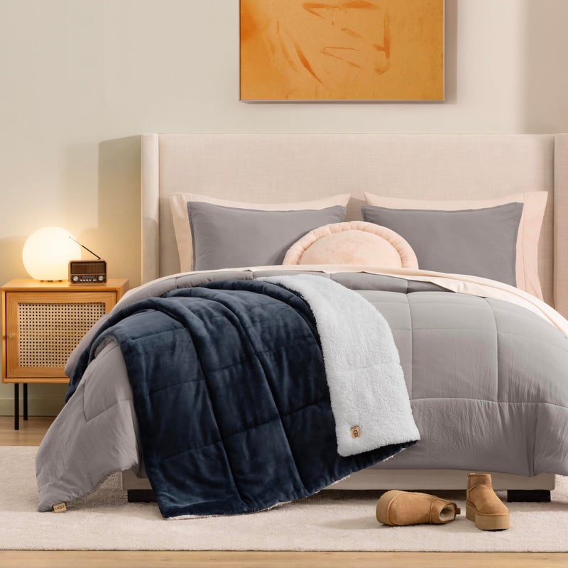 UGG Nita Throw Blanket for Couch, Reversible Plush Throw for Couch or Bed, Cozy Fluffy Fleece Blanket, Living Room Decor, Washable Bedding, 50-inch x 70-inch, Navy Blue - Image 3
