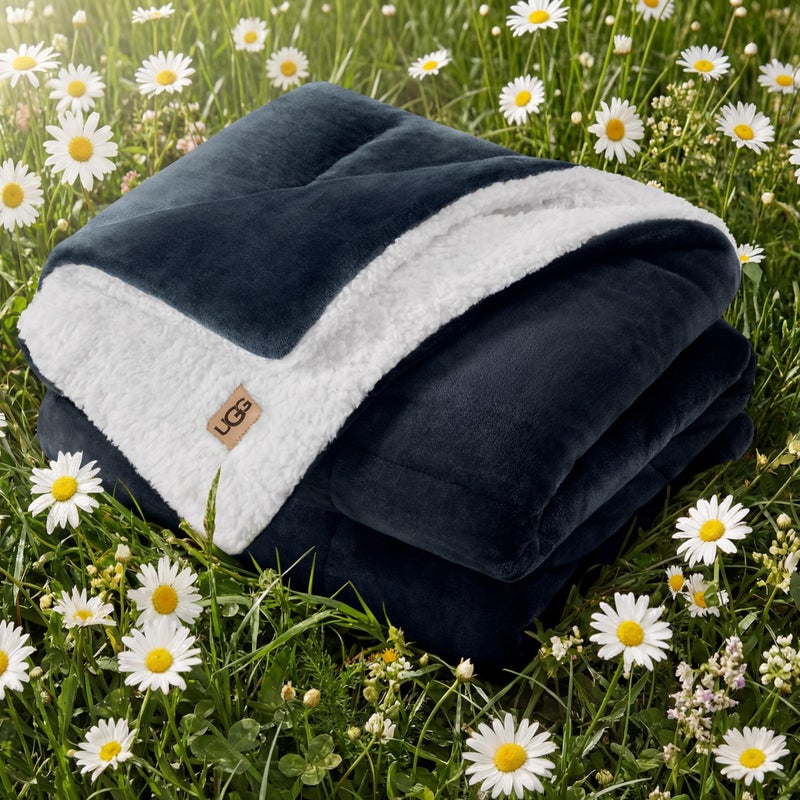 UGG Nita Throw Blanket for Couch, Reversible Plush Throw for Couch or Bed, Cozy Fluffy Fleece Blanket, Living Room Decor, Washable Bedding, 50-inch x 70-inch, Navy Blue - Image 2