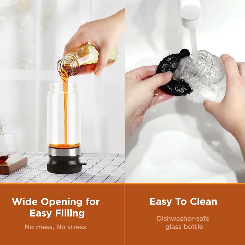 Aelga Coffee Syrup Dispenser, Honey Dispenser, 12 OZ Glass Syrup Bottles with Handle, No Drip Pouring, Coffee Bar Accessories for Coffee and Tea, Black 2 Pack - Image 5