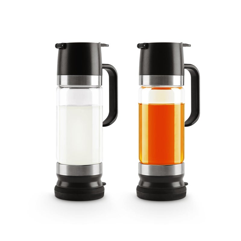 Aelga Coffee Syrup Dispenser, Honey Dispenser, 12 OZ Glass Syrup Bottles with Handle, No Drip Pouring, Coffee Bar Accessories for Coffee and Tea, Black 2 Pack - Image 1
