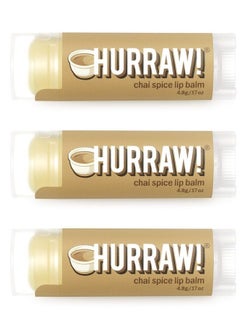 Hurraw! Chai Spice Lip Balm, 3 Pack: Organic, Certified Vegan, Cruelty and Gluten Free. Non-GMO, 100% Natural Ingredients. Bee, Shea, Soy and Palm Free. Made in USA