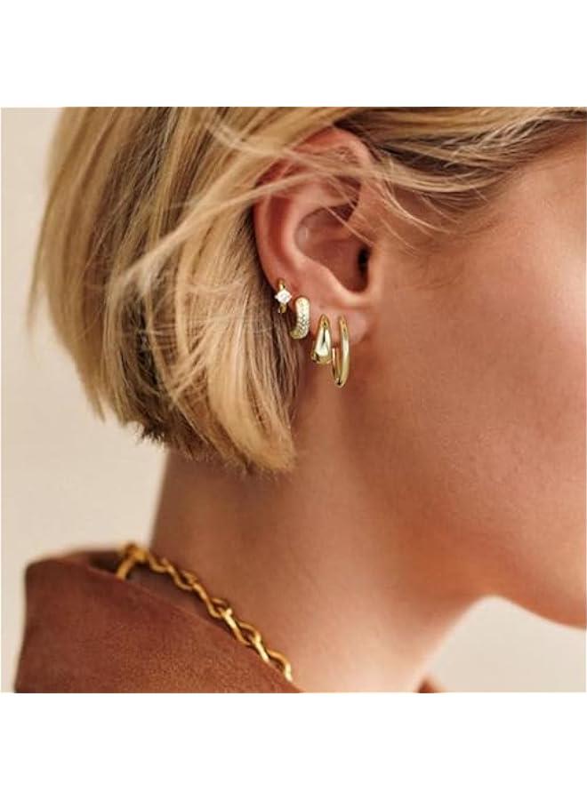Small Gold Hoop Earrings Set for Women, 14K Gold Plated Lightweight Earrings Sets for Multiple Piercing, Hypoallergenic Huggie Gold Hoops Earrings for Women Jewelry  - Image 3