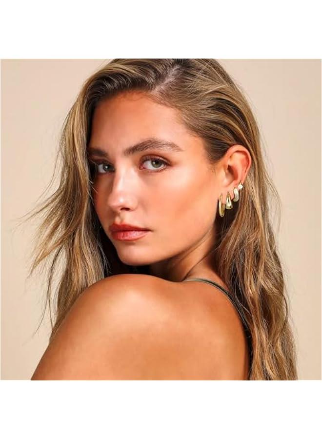 Small Gold Hoop Earrings Set for Women, 14K Gold Plated Lightweight Earrings Sets for Multiple Piercing, Hypoallergenic Huggie Gold Hoops Earrings for Women Jewelry  - Image 2