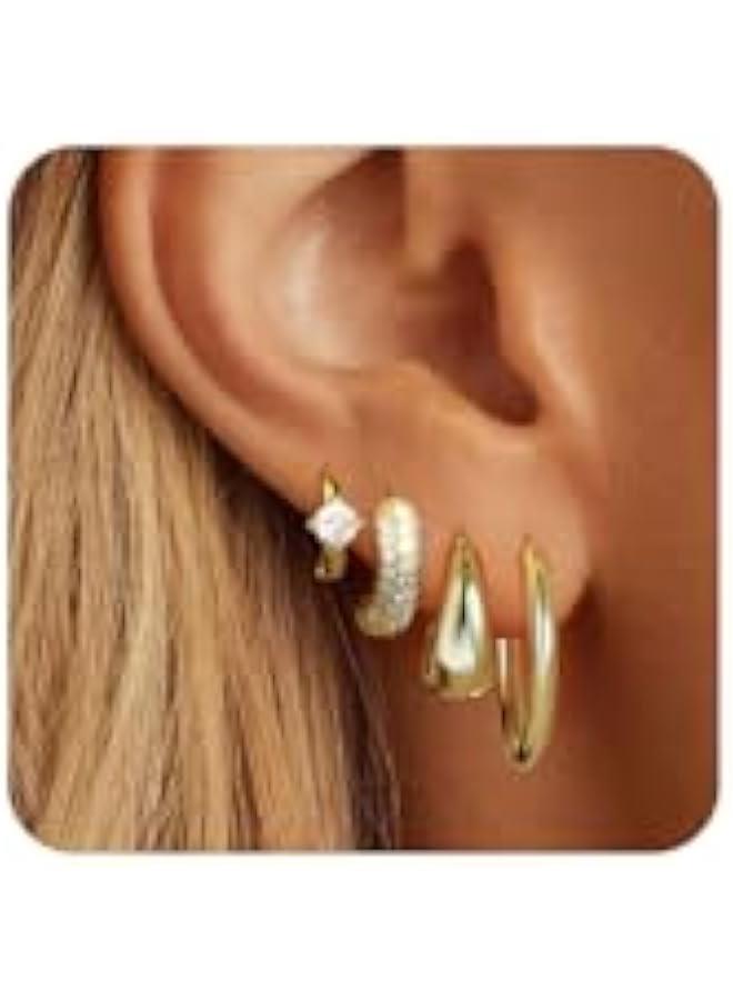 Small Gold Hoop Earrings Set for Women, 14K Gold Plated Lightweight Earrings Sets for Multiple Piercing, Hypoallergenic Huggie Gold Hoops Earrings for Women Jewelry  - Image 1
