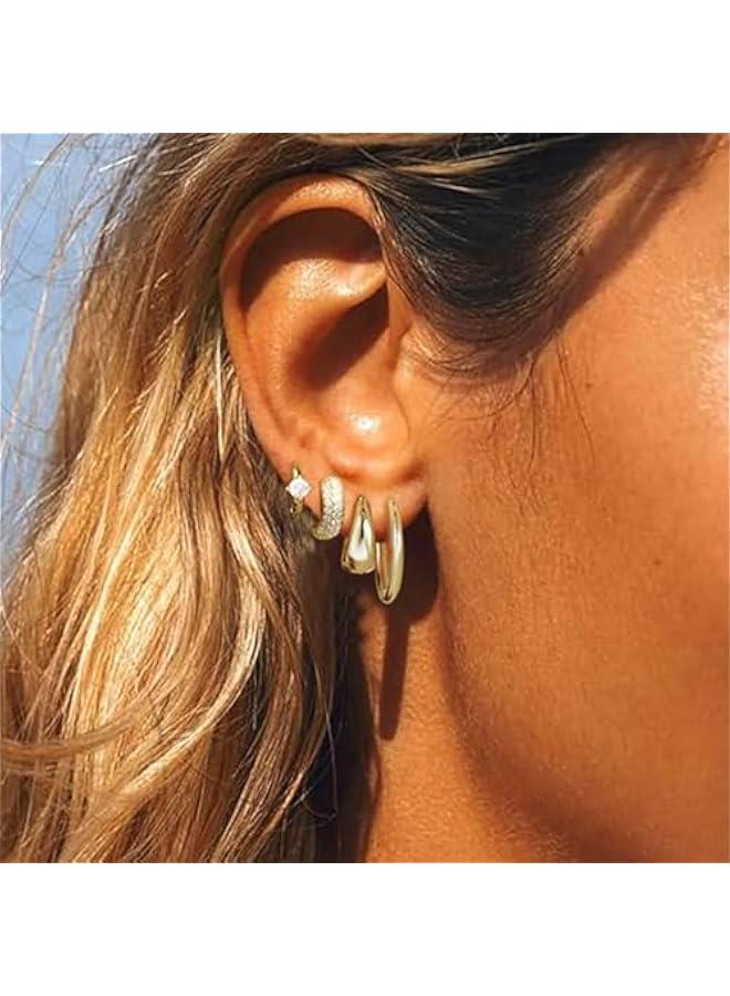 Small Gold Hoop Earrings Set for Women, 14K Gold Plated Lightweight Earrings Sets for Multiple Piercing, Hypoallergenic Huggie Gold Hoops Earrings for Women Jewelry  - Image 4