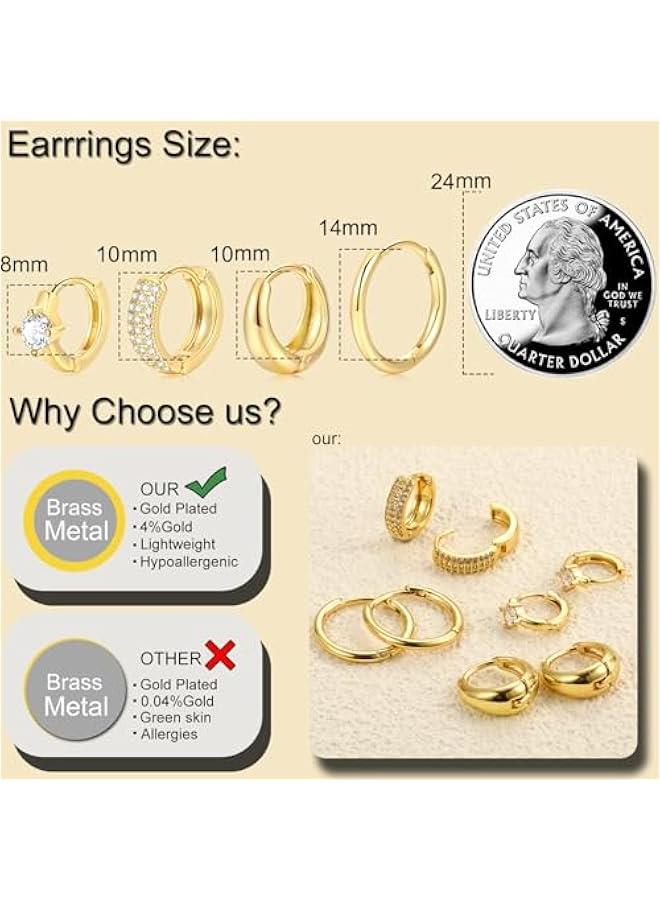 Small Gold Hoop Earrings Set for Women, 14K Gold Plated Lightweight Earrings Sets for Multiple Piercing, Hypoallergenic Huggie Gold Hoops Earrings for Women Jewelry  - Image 5