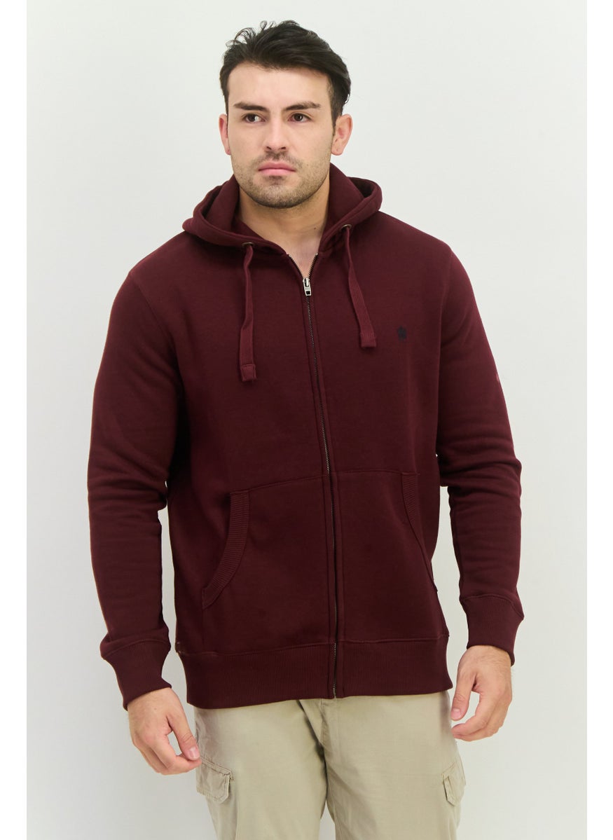 French Connection Men Brand Logo Long Sleeves Hooded Sweatshirt, Maroon  - Image 1