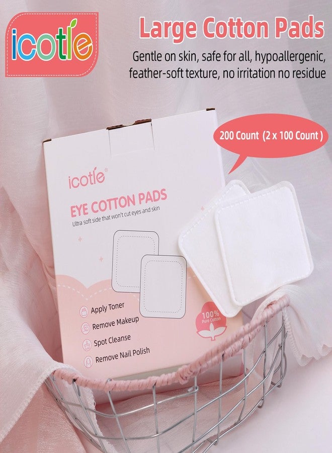 ICOTLE 200-Count Eye Cotton Pads 100% Cotton Ultra Soft Square Cotton Pads, Spunlace Purely Physical Technology, Makeup Remover Pads for Facial Cleansing on All Skin Types - Image 5