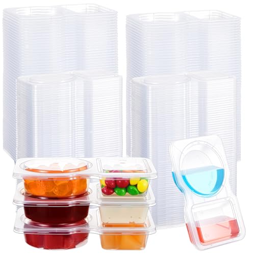 Blushtier 50 Pcs 5 oz Double Compartment Snack Containers with Lids Clear 2 Compartment Small Disposable Plastic Snack Box Container for Sauce Salad Travel Sampling - Image 1