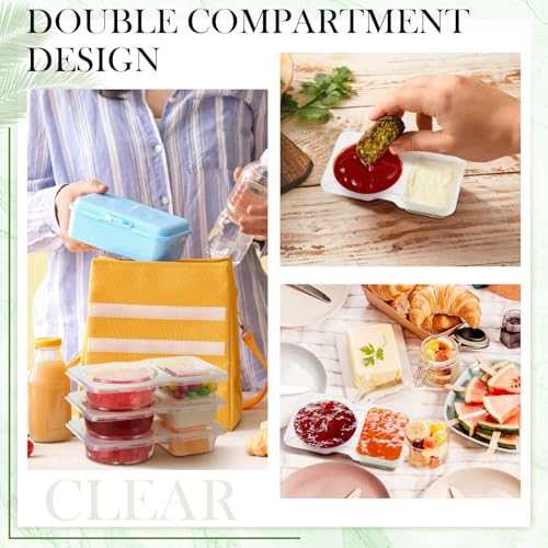 Blushtier 50 Pcs 5 oz Double Compartment Snack Containers with Lids Clear 2 Compartment Small Disposable Plastic Snack Box Container for Sauce Salad Travel Sampling - Image 5