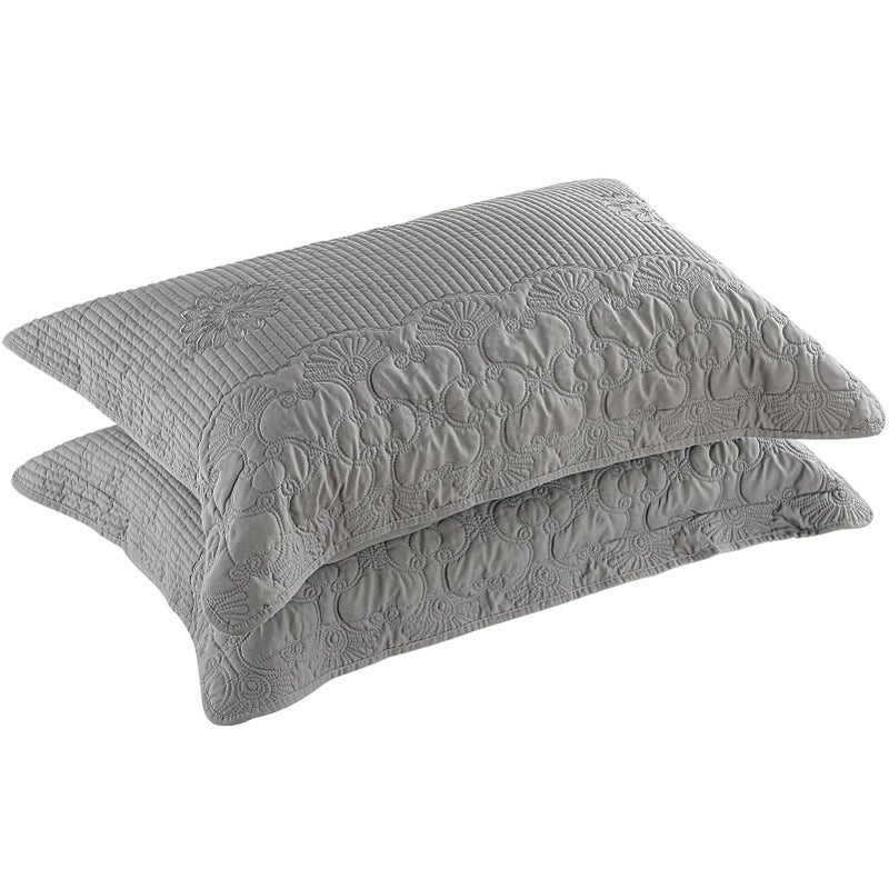 BOSOWOS Pillow Shams Queen Size Set of 2  Ultra Soft Breathable Quilted Embroidery Pillow Cases 20 x 30 Inches for Sleeping  Decorative Microfiber Bed Pillowcases Easy Care  Gray - Image 1