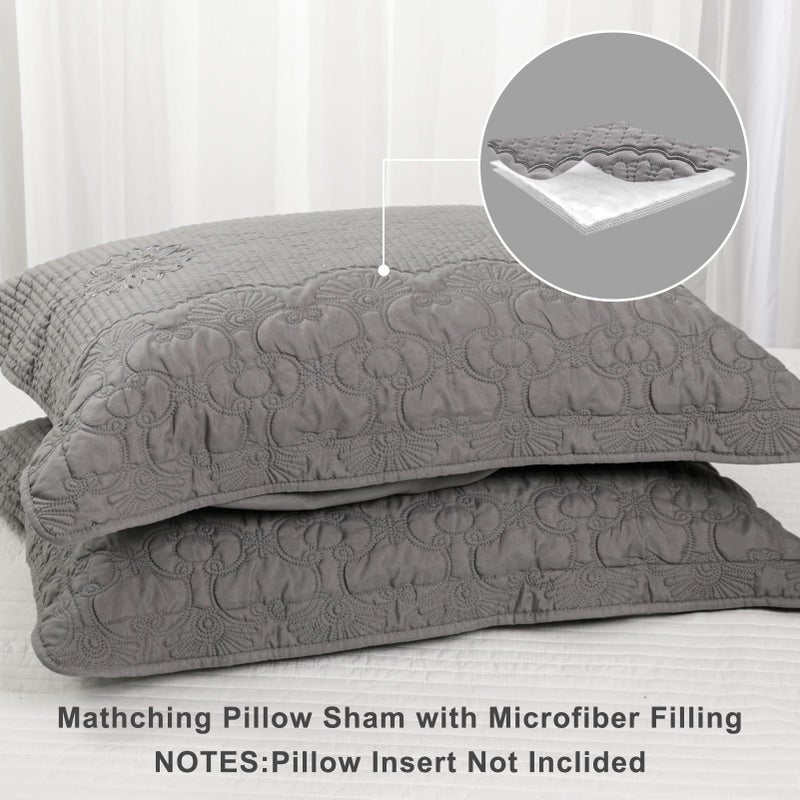 BOSOWOS Pillow Shams Queen Size Set of 2  Ultra Soft Breathable Quilted Embroidery Pillow Cases 20 x 30 Inches for Sleeping  Decorative Microfiber Bed Pillowcases Easy Care  Gray - Image 4