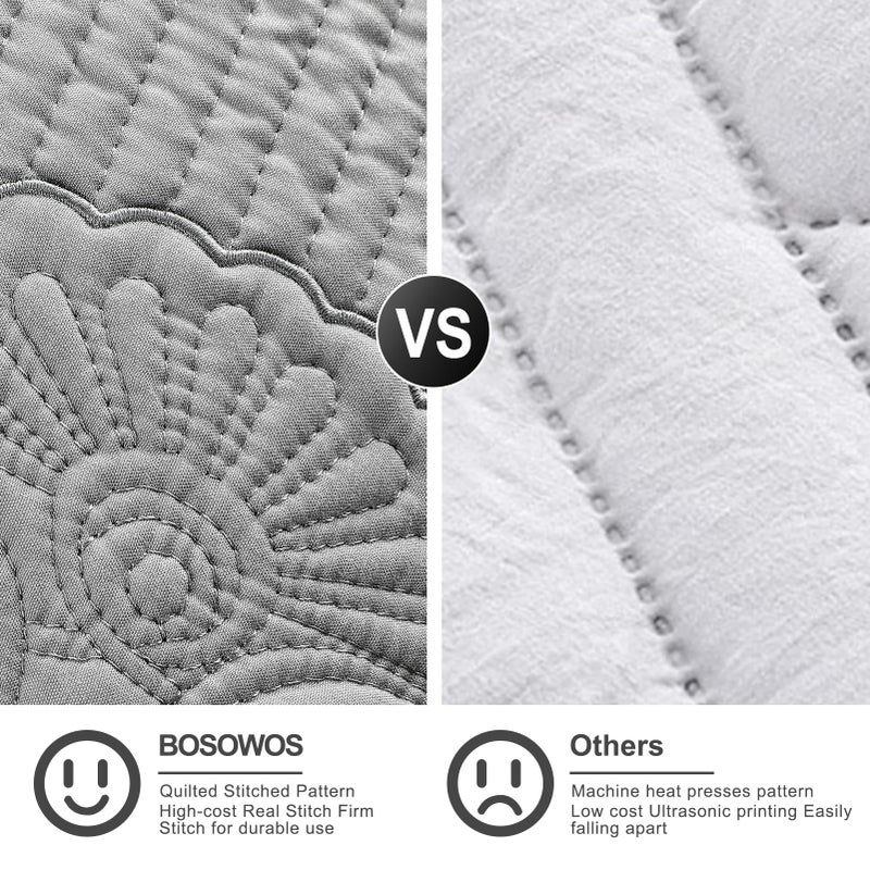 BOSOWOS Pillow Shams Queen Size Set of 2  Ultra Soft Breathable Quilted Embroidery Pillow Cases 20 x 30 Inches for Sleeping  Decorative Microfiber Bed Pillowcases Easy Care  Gray - Image 3