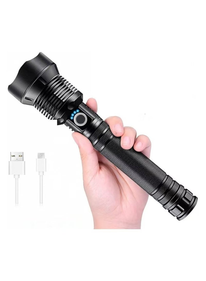 New rechargeable LED flashlight with high lumens, 90000 lumens ultra bright variable zoom waterproof flashlight, with battery and 3 modes, suitable for powerful handheld flashlight in camping emergency situations  - Image 1