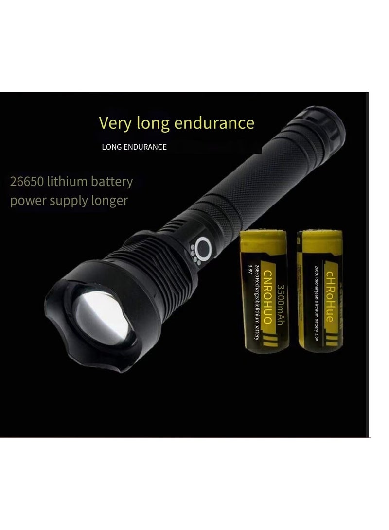 New rechargeable LED flashlight with high lumens, 90000 lumens ultra bright variable zoom waterproof flashlight, with battery and 3 modes, suitable for powerful handheld flashlight in camping emergency situations  - Image 2