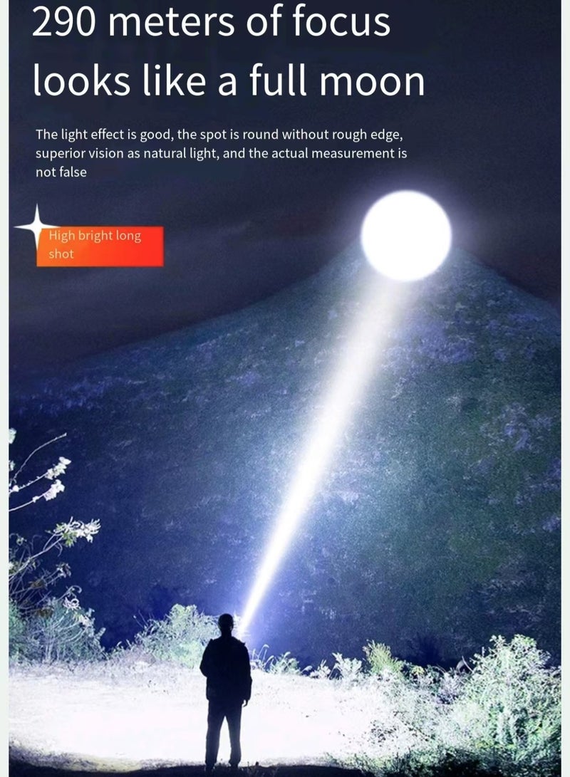 New rechargeable LED flashlight with high lumens, 90000 lumens ultra bright variable zoom waterproof flashlight, with battery and 3 modes, suitable for powerful handheld flashlight in camping emergency situations  - Image 4