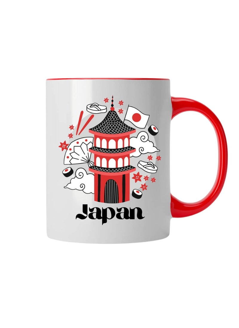 PRINTSHOP4ME Japan Coffee Mug–11 Oz Festive Two-Tone Ceramic Mug With Handle-Holiday-Themed Mug For Morning,Office Parties And Celebrations-Perfect Coffee Cup For Everyday Use  - Image 1