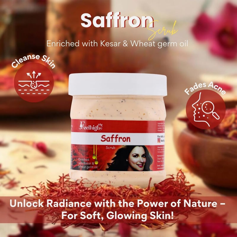 Feelhigh Saffron Scrub Enriched with Kesar And Wheat Germ Oil 500ml Helps to Cleanse Skin Men And Women Saffron Scrub Facial Scrubs - Image 2
