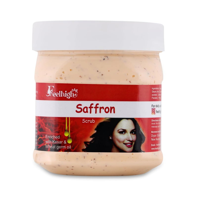 Feelhigh Saffron Scrub Enriched with Kesar And Wheat Germ Oil 500ml Helps to Cleanse Skin Men And Women Saffron Scrub Facial Scrubs - Image 1