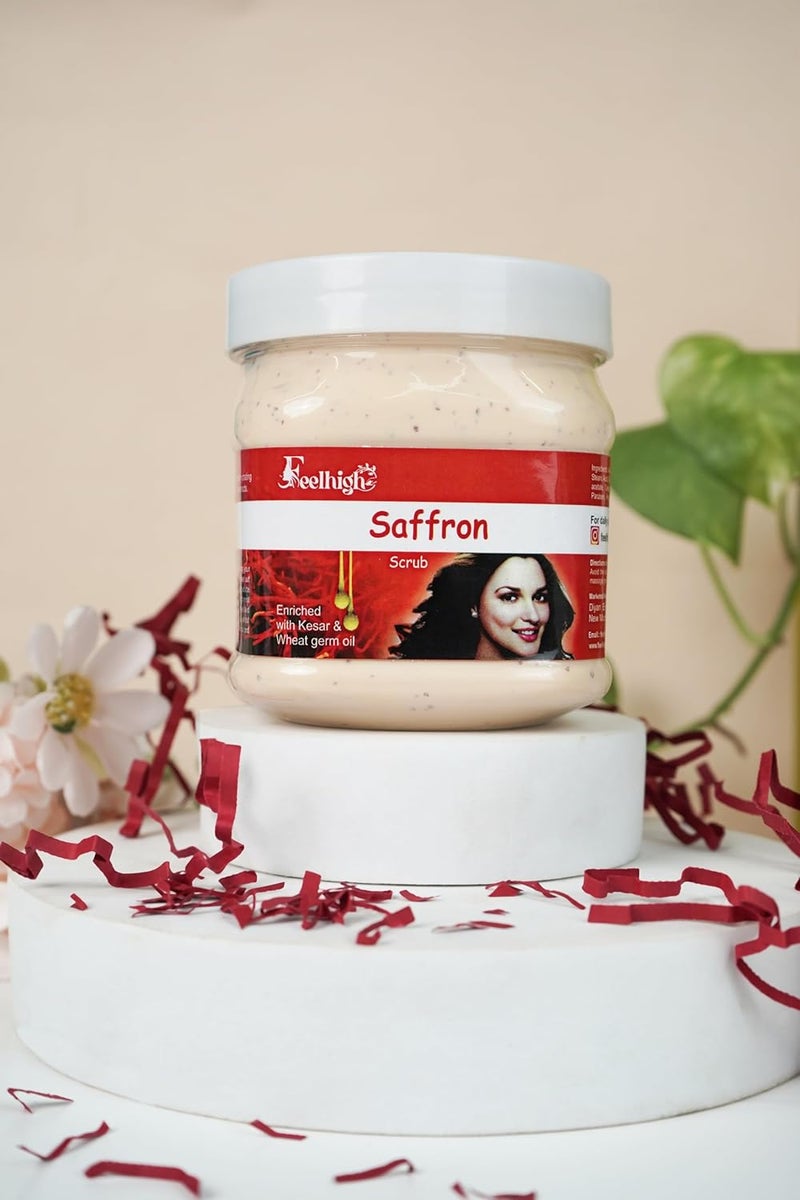 Feelhigh Saffron Scrub Enriched with Kesar And Wheat Germ Oil 500ml Helps to Cleanse Skin Men And Women Saffron Scrub Facial Scrubs - Image 4