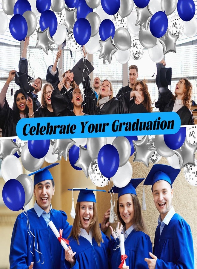 سراتي مجموعة بالونات ستراتي 60 قطعة، بالونات لاتكس معدنية مزينة بالقصاصات الورقية مقاس 12 بوصة مع لفتين من الشريط، مناسبة لأعياد الميلاد وحفلات استقبال المولود وحفلات الزفاف والتخرج (أزرق ملكي، أبيض، فضي). - Image 5